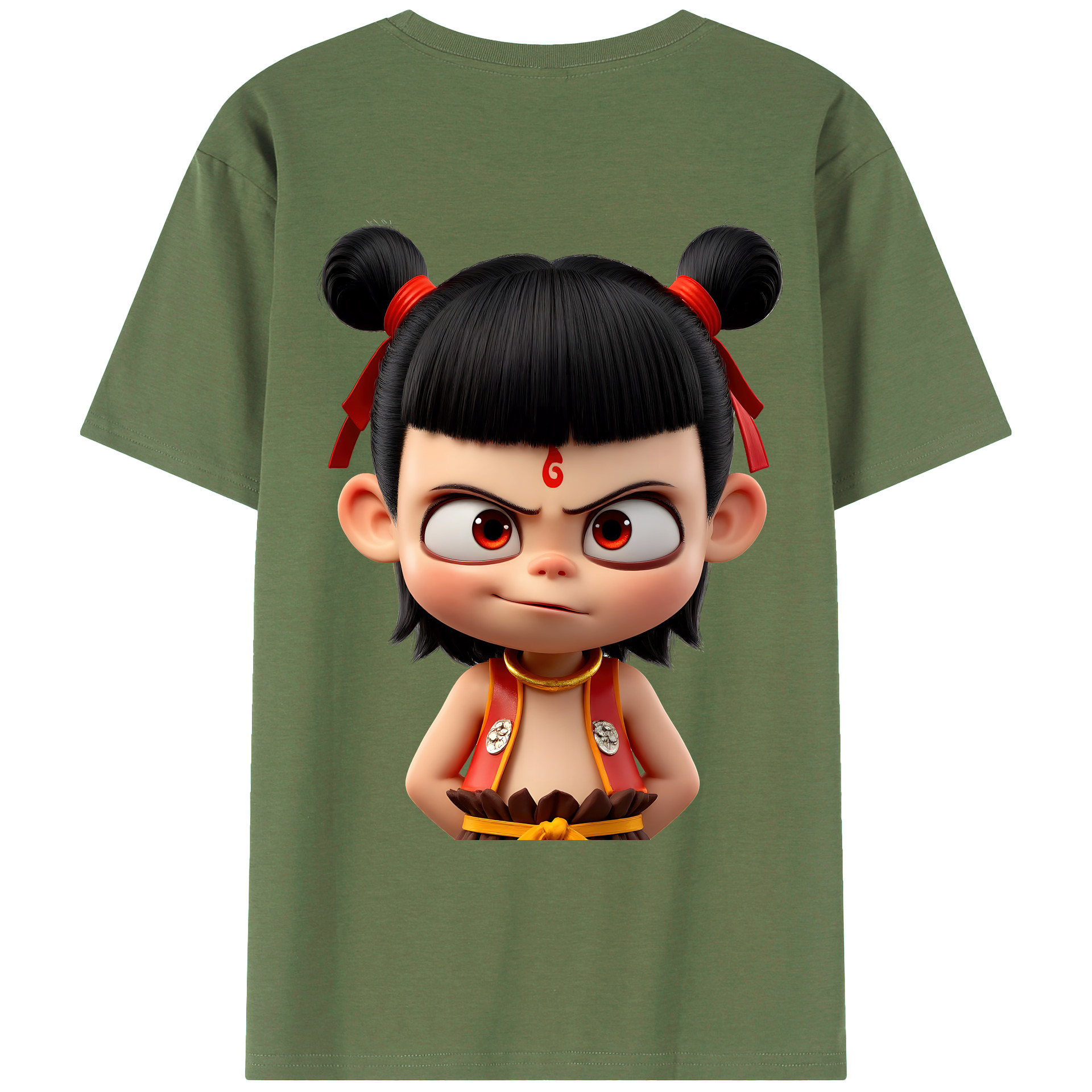 （画像用） Ne Zha 2 ナタ 魔童の大暴れ 綿100％ メンズ半袖Tシャツ（バックプリント） 通気性
